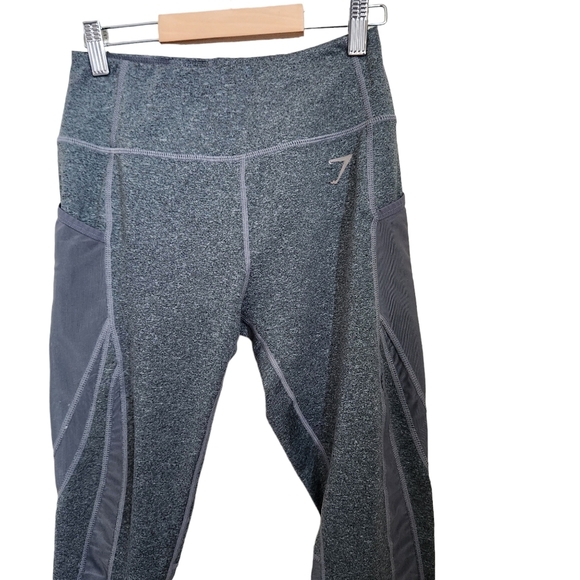 Gymshark Leggings Mesh Panel Pockets Gray Full Length 28"  size M - Picture 3 of 11